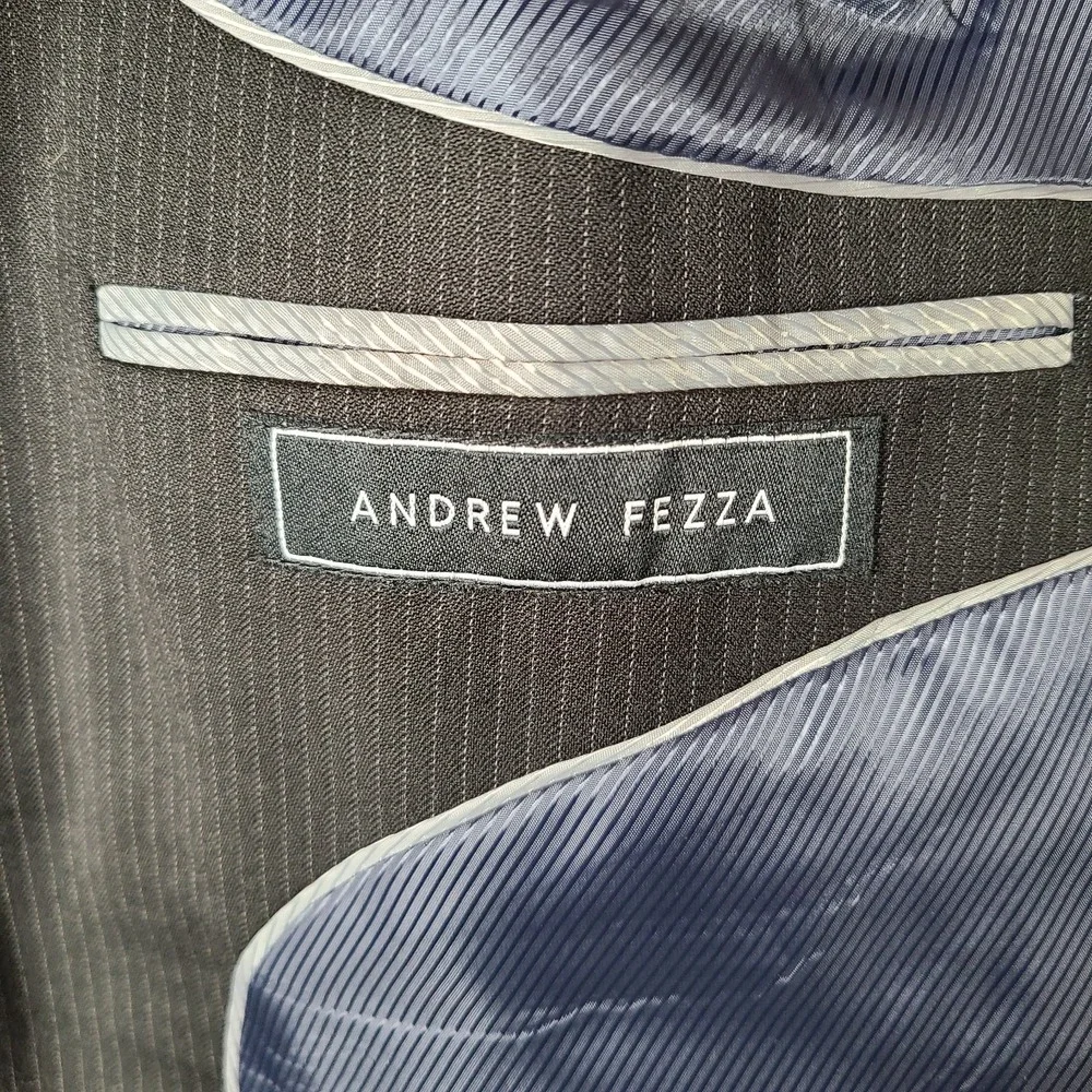 Andrew Fezza Jacket Mens 48L Black Striped Blazer Poly Wool Blend 2 Button Peaks